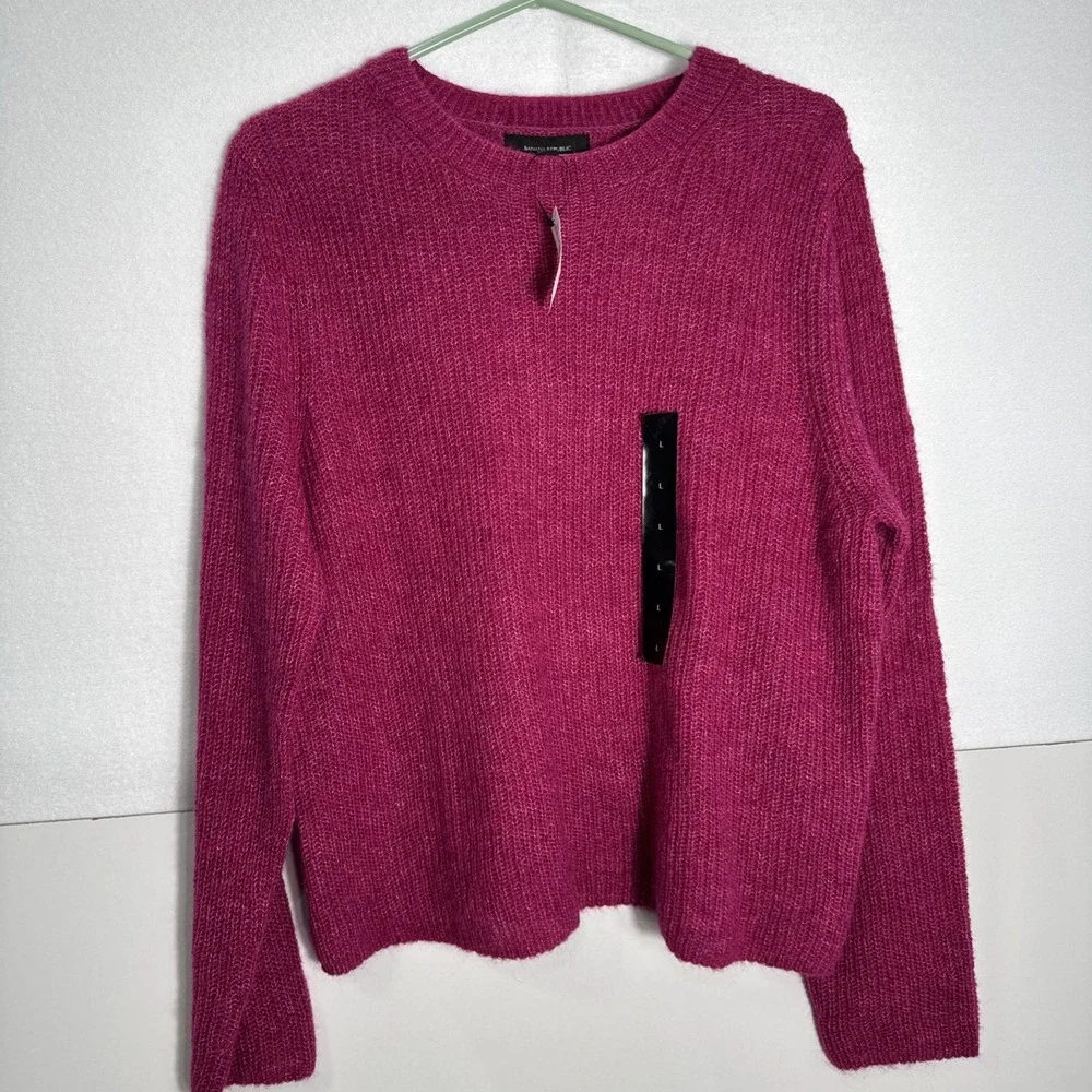 New‎ BANANA REPUBLIC magenta bright pink wool blend  sweater Large -NWT!